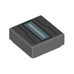 LEGO part 3070bpr9888 Tile 1 x 1 with Metal Blue/White Triangle, Black Lines print in Dark Stone Grey / Dark Bluish Gray
