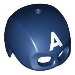 LEGO part 49556pr0004 Helmet / Mask, Top Hole (Captain America) with White 'A' print in Earth Blue/ Dark Blue