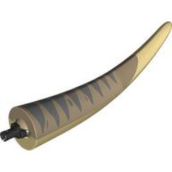 LEGO part 98159pr0015 Animal Body Part, Dinosaur, Tyrannosaurus Rex Tail, with Pin with Tan Underside, Sand Blue Markings print in Sand Yellow/ Dark Tan