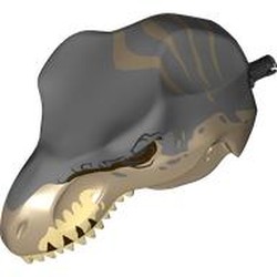 LEGO part 98161pr0015 Animal Body Part, Dinosaur, Tyrannosaurus Rex Head with Pin with Tan Teeth, Sand Blue Markings print in Sand Yellow/ Dark Tan