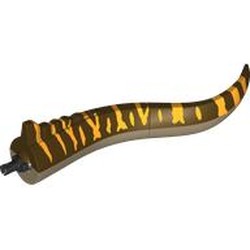 LEGO part 113964pr0001 Animal Body Part, Dinosaur, Spinosaurus Tail with Dark Tan Underside, Bright Light Orange Markings print in Dark Brown