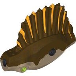 LEGO part 112352pr0001 Animal Body Part, Dinosaur, Spinosaurus Body with Dark Tan Belly, Bright Light Orange Markings print in Dark Brown