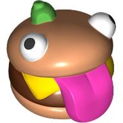 LEGO part 105651pr0001 Minifig Head Special, Durr Burger in Reddish Brown