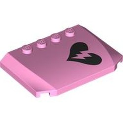 LEGO part 52031pr0006 Slope Curved 4 x 6 x 2/3 Triple Curved with 4 Studs with Black Broken Heart print in Light Purple/ Bright Pink