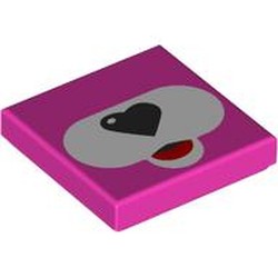 LEGO part 3068bpr9310 Tile 2 x 2 with White Snout, Red Tongue, Black Heart-shaped Nose print in Bright Purple/ Dark Pink