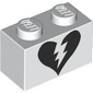 Brick 1 x 2 with Black Broken Heart print