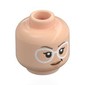 Minifig Head Stephanie "Stef" Steinbrenner, White Glasses, Dark Tan Eyebrows, Smirk / Bright Pink Bubble Gum