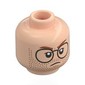 Minifig Head Francis Fratelli, Dark Orange Eyebrows, Black Glasses, Stubbles, Lopsided Mean Smirk / Grumpy Stare