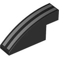 LEGO part 3573pr0001 Slope Curved 1 x 4 x 1 2/3 No Studs with Silver Stripes print in Black