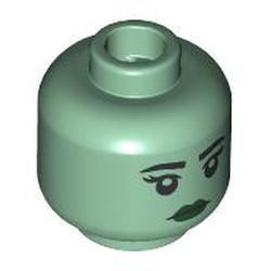 LEGO part 28621pr9586 Minifig Head Black Eyebrows, Dark Green Lips, Neutral in Sand Green