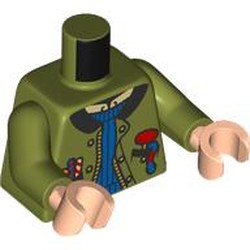 LEGO part 973c20h02pr0006 Torso, Olive Green Arms, Light Nougat Hands with print in Olive Green