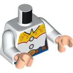 LEGO part 973c27h02pr0010 Torso, White Arms, Light Nougat Hands with print in White