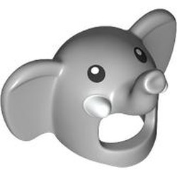 LEGO part 35857pr0001 Costume / Mask, Elephant with Black Eyes print in Medium Stone Grey/ Light Bluish Gray