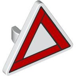 LEGO part 30259pr0011 Road Sign Clip-on 2.2 x 2.667 Triangular with Warning Triangle print in White