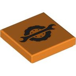 LEGO part 3068bpr9317 Tile 2 x 2 with Black Wrench/Gear Logo print in Bright Orange/ Orange