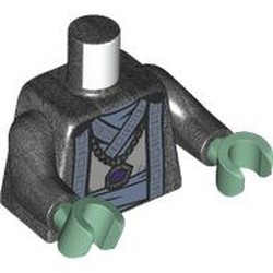 LEGO part 973c75h25pr0001 Torso, Pearl Titanium Arms, Sand Green Hands with print in Titanium Metallic / Pearl Titanium