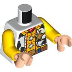 LEGO part 973c01h02pr0001 Torso, Yellow Arms, Light Nougat Hands with print in White