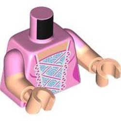 LEGO part 973g43c02h02pr0001 Torso, Dual Molded Arms with Bright Pink Sleeves Pattern, Light Nougat Arms and Hands with print in Light Purple/ Bright Pink