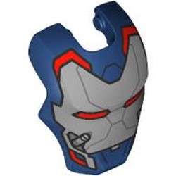 LEGO part 80430pr0006 Headwear Accessory Visor Top Hinge, Rounded with Silver Mask, Red Eyes print (Iron Patriot) in Earth Blue/ Dark Blue