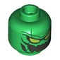 Minifig Head Green Goblin, Armour Plating, Lime Eyes, Silver Mouth, Sharp Teeth