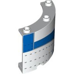 LEGO part 4041pr0001 Panel 4 x 4 x 3 Quarter Cylinder with Blue Dunk Shoe Left Heel Tab print in White