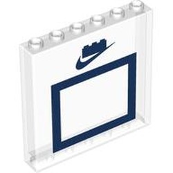 LEGO part 59349pr0037 Panel 1 x 6 x 5 with Dark Blue Rectangle / Basketball Board, LEGO Brick, Nike Logo print in Transparent/ Trans-Clear