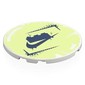 Tile Round 6 x 6 with Dark Blue LEGO Brick, Nike Logo on Yellowish Green Background print