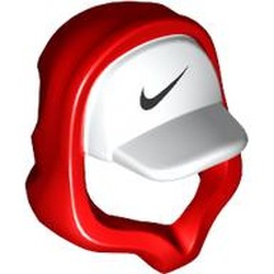 LEGO part 52684pr0009 Hood over Cap White with Nike Logo print in Bright Red/ Red