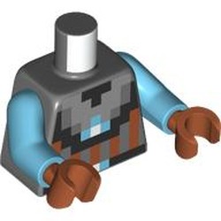 LEGO part 973c42h41pr0001 Torso, Medium Azure Arms, Dark Orange Hands with print in Dark Stone Grey / Dark Bluish Gray