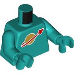 LEGO part 973c46h46pr0001 Torso, Classic Space Logo print, Dark Turquoise Arms and Hands in Bright Bluish Green/ Dark Turquoise
