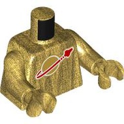 LEGO part 973c21h21pr0008 Torso, Classic Space Logo print, Pearl Gold Arms and Hands in Warm Gold/ Pearl Gold