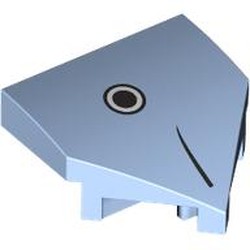 LEGO part 66956pr0002 Slope Curved 2 x 2 with Stud Notches with Black stripe, Circle / Fish Head print in Light Royal Blue/ Bright Light Blue