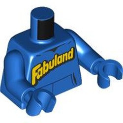 LEGO part 973c28h28pr0002 Torso, Yellow 'FABULAND' print, Blue Arms and Hands in Bright Blue/ Blue