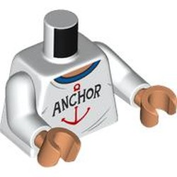 LEGO part 973c27h13pr0002 Torso, White Arms, Nougat Hands with print in White