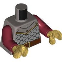 LEGO part 973c10h21pr0001 Torso, Dark Red Arms, Pearl Gold Hands with print in Silver Metallic/ Flat Silver