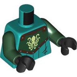 LEGO part 973c35h03pr0006 Torso, Dark Green Arms, Black Hands with print in Bright Bluish Green/ Dark Turquoise