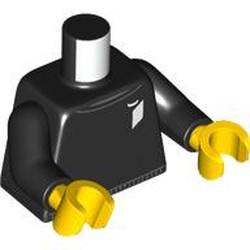 LEGO part 973c03h01pr0007 Torso, Sweater, White LEGO Ideas Logo print, Black Arms, Yellow Hands in Black
