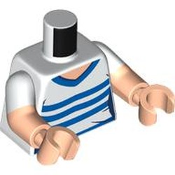 LEGO part 973g27c02h02pr0002 Torso, Dual Molded Arms with White Sleeves Pattern, Light Nougat Arms and Hands with print in White