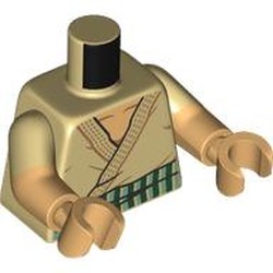 LEGO part 973g26c70h70pr0001 Torso, Dual Molded Arms with Tan Sleeves Pattern, Warm Tan Arms and Hands with print in Brick Yellow/ Tan