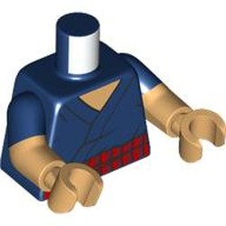LEGO part 973g05c70h70pr0001 Torso, Dual Molded Arms with Dark Blue Sleeves Pattern, Warm Tan Arms and Hands with print in Earth Blue/ Dark Blue