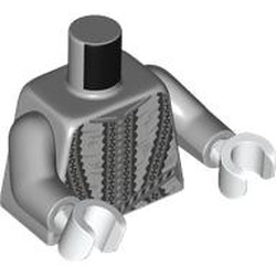 LEGO part 973c14h27pr0006 Torso, Light Bluish Gray Arms, White Hands with print in Medium Stone Grey/ Light Bluish Gray