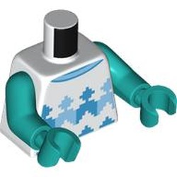LEGO part 973c46h46pr0002 Torso, Dark Turquoise Arms and Hands with print in White