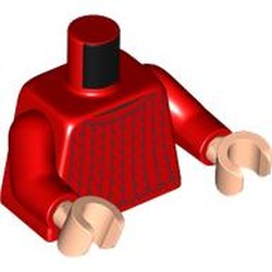 LEGO part 973c22h02pr0004 Torso, Knitted Sweater print, Red Arms, Light Nougat Hands in Bright Red/ Red