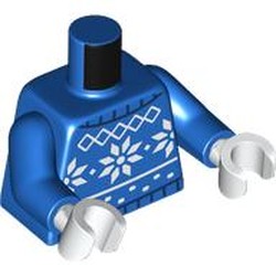 LEGO part 973c28h27pr0005 Torso, Blue Arms, White Hands with print in Bright Blue/ Blue