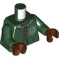Torso, Quidditch Robe, Dark Orange Laces, Silver Slytherin Crest print, Dark Green Arms, Reddish Brown Hands