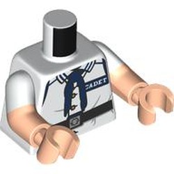LEGO part 973g27c02h02pr0003 Torso, Dual Molded Arms with White Sleeves Pattern, Light Nougat Arms and Hands with print in White