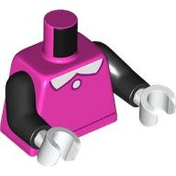 LEGO part 973c03h27pr0009 Torso, Black Arms, White Hands with print in Bright Purple/ Dark Pink