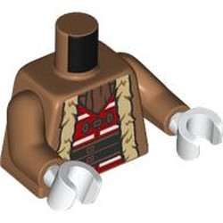 LEGO part 973c23h27pr0001 Torso, Medium Nougat Arms, White Hands with print in Medium Nougat