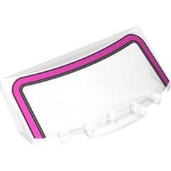 LEGO part 7304pr0001 Windscreen, Curved 6 x 2 x 2 with Dark Pink Frame print in Transparent/ Trans-Clear