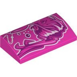 LEGO part 88930pr0044 Slope Brick Curved 2 x 4 x 2/3 No Studs, with Dark Purple/White Graffiti Girl print in Bright Purple/ Dark Pink